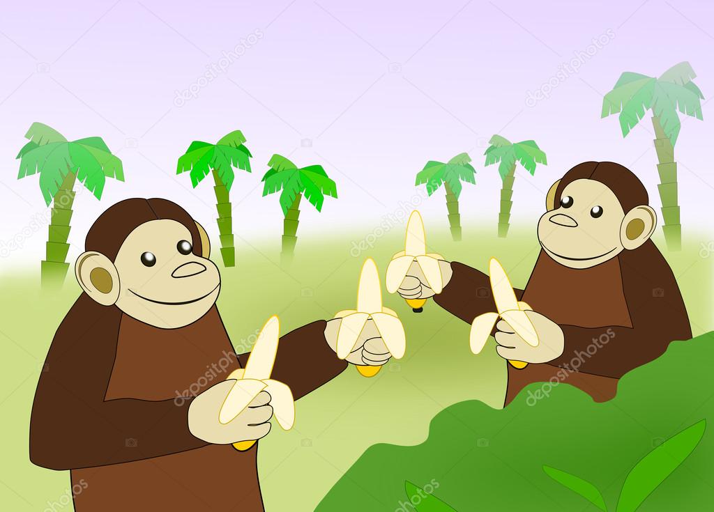 Funny Monkeys with Bananas.
