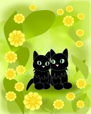 Black Cats and yellow Flowers clipart