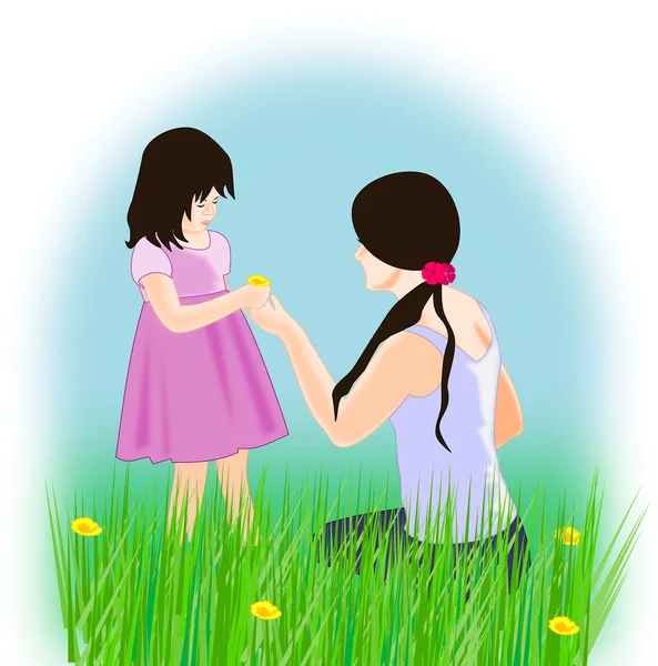 Girls in a Flower Meadow — Stock Photo, Image