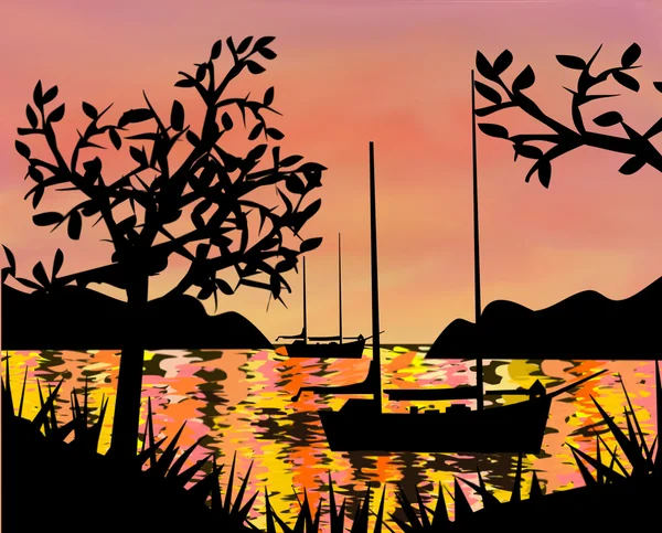 Segelbåtar vid solnedgången — Stockfoto
