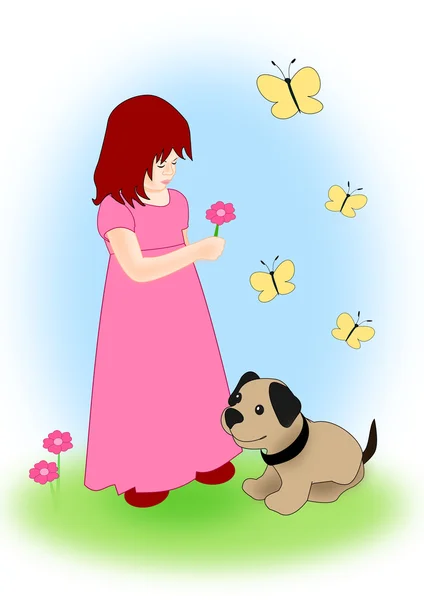 Girl and Dog — Stock Photo, Image