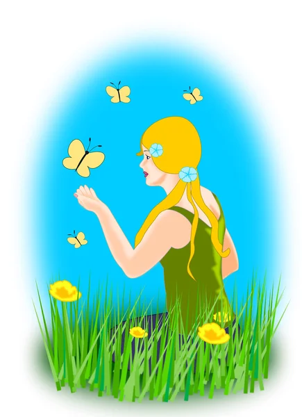 Girl with Butterflies — Stock Photo, Image