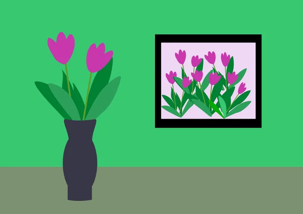 Frame en vaas met bloemen — Stockfoto