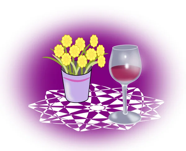 Винное стекло и цветы — стоковое фото