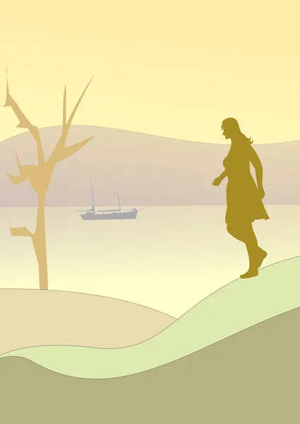 Denizin kenarında yalnız kadın — Stok fotoğraf