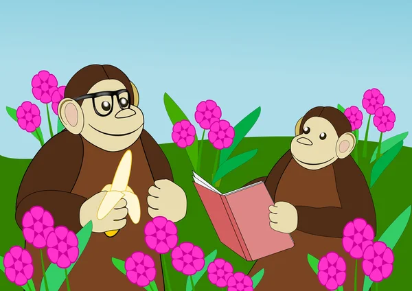 Małpy w kwiat ogród — Zdjęcie stockowe