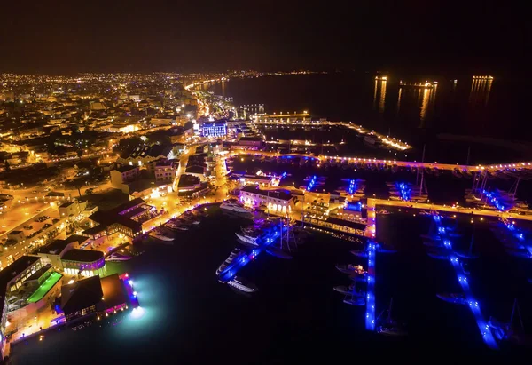 Aerial night view of Limassol Marina — Stock Photo, Image