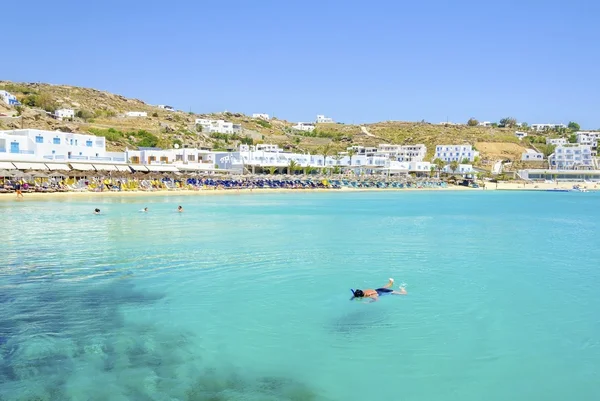 Platis Gialos beach, Mykonos, Grecja Obrazek Stockowy