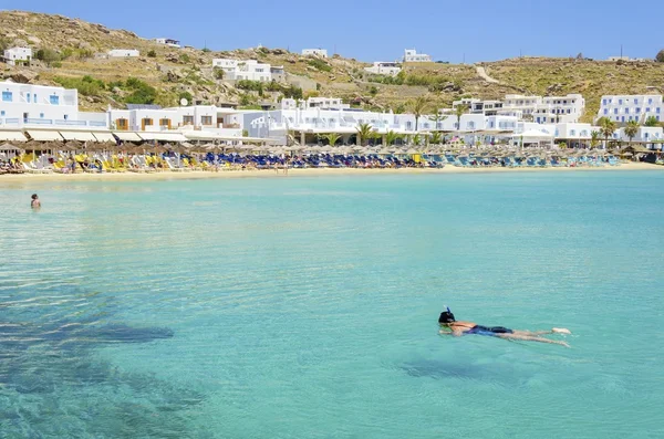 Platis Gialos beach, Mykonos, Grecja Obrazy Stockowe bez tantiem