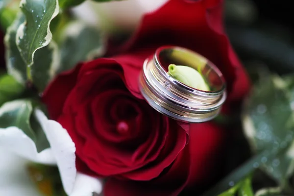 Wedding flower with rings — Stock Photo, Image