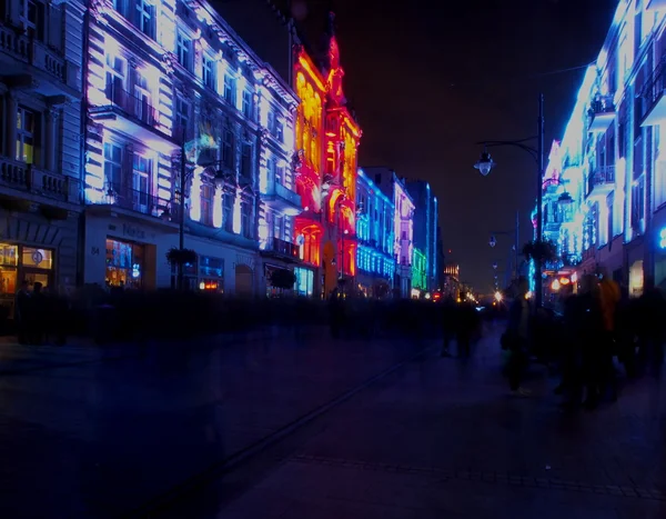 Piotrkowska nas cores da luz . — Fotografia de Stock