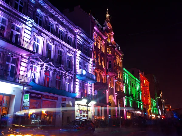 Piotrkowska nas cores da luz . — Fotografia de Stock