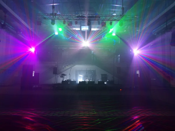 Laser light in the old power station. — Stock Photo, Image