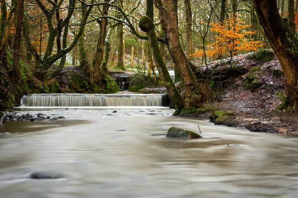 Długa Ekspozycja Borsdane Brook Jak Przepływa Przez Mały Weir Borsdane — Zdjęcie stockowe