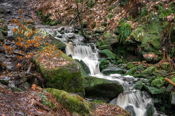 Wodospad Hatch Brook Spływa Wrzosowiskach West Pennine Brinscall Chorley — Zdjęcie stockowe