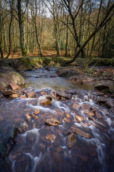 Wodospad Hatch Brook Spływa Wrzosowiskach West Pennine Brinscall Chorley — Zdjęcie stockowe