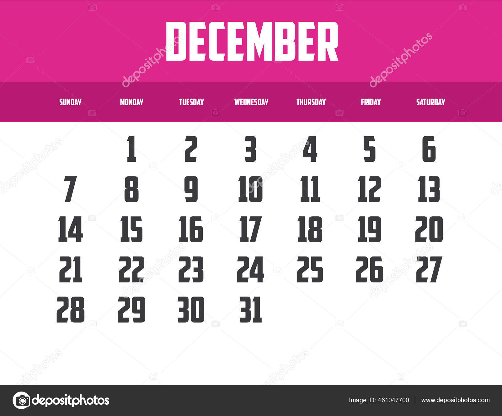 Diseño Del Calendario Vectorial Del Año 2025 Mes Diciembre vector