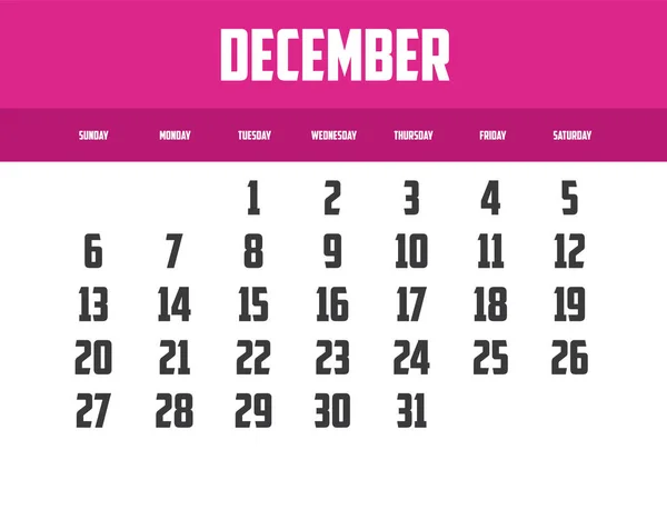 Simple Vector Illustration Calendar Design Year 2026 Month Decmber — Stock Vector