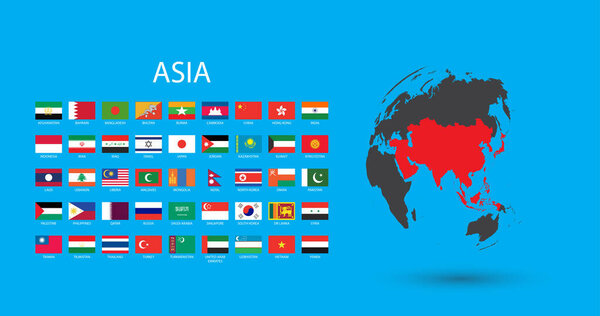 Illustrated Country Flags for the Continent of Asia