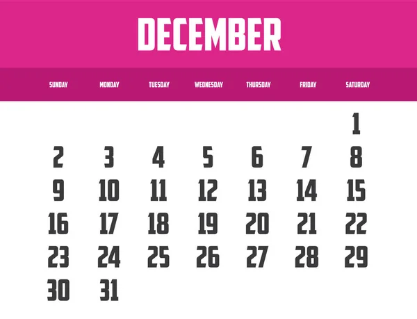 Simple Vector Illustration Calendar Design Year 2029 Month December — Stock Vector