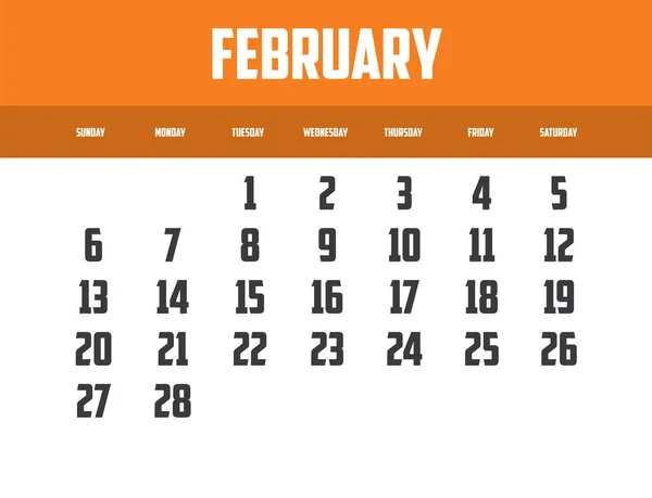 Enkel Vektor Illustration Kalender Design 2022 Månad Februari — Stock vektor