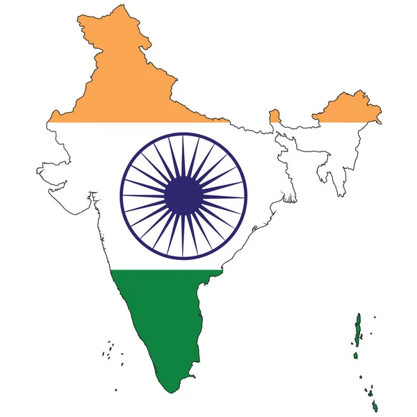 Land Form Skisseras Och Fylld Med Indiens Flagga — Stock vektor