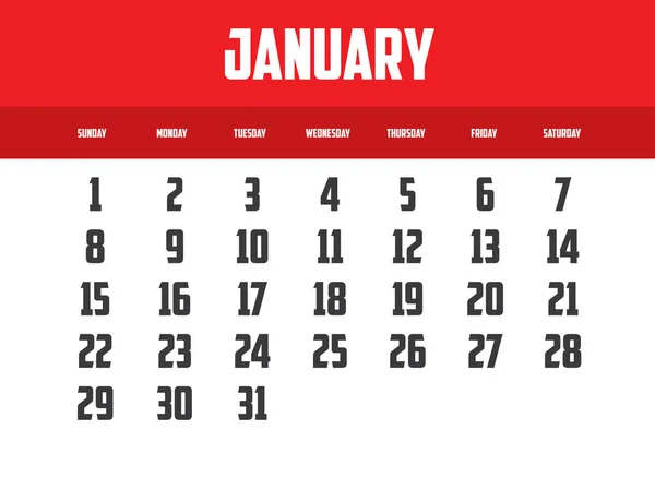 Vector Calendar Template Year 2023 Month January — Stock Vector