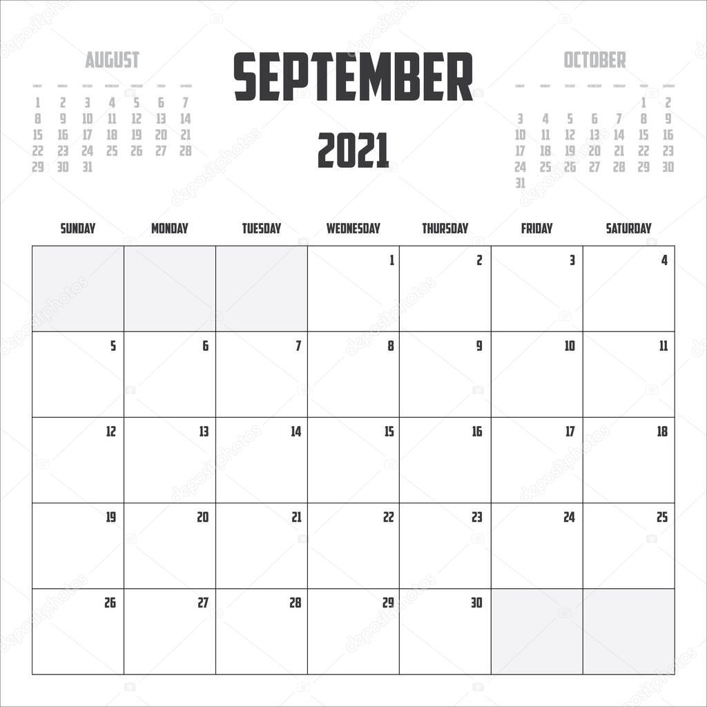 2021 Calendar Isolated on a Background September