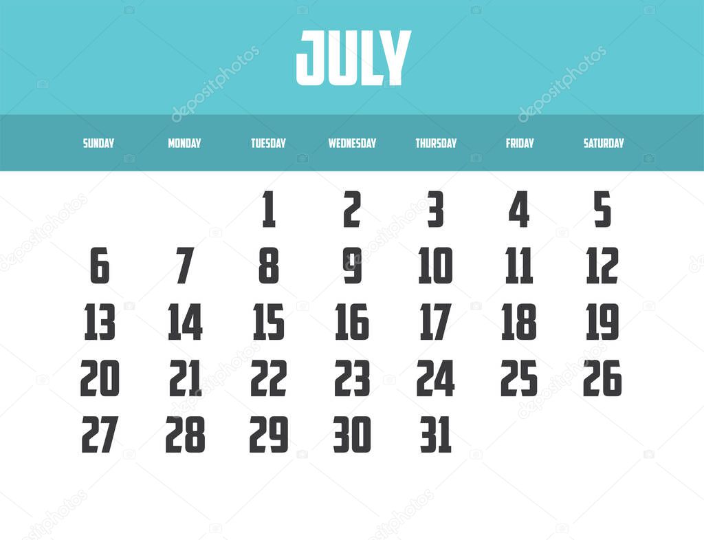 diseño del calendario vectorial del año 2025, mes de julio 2022