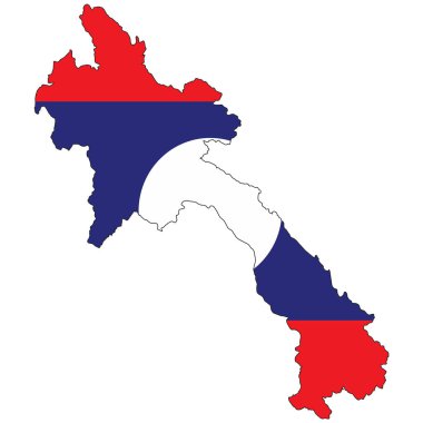 Laos bayrağıyla özetlenmiş ve doldurulmuş ülke şekli