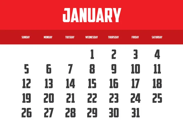 Vector Calendar Design Year 2025 Month January — Stock Vector