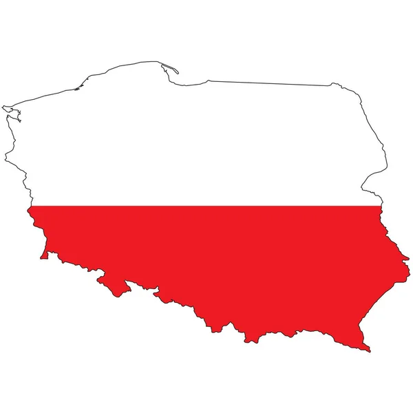 Kształt Kraju Zarysowany Wypełniony Flagą Polski — Wektor stockowy