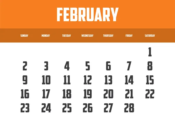 Vektorkalenderentwurf Des Jahres 2025 Monat Februar — Stockvektor
