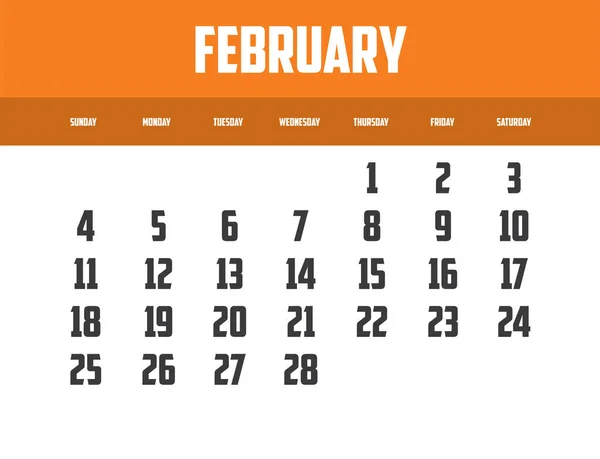 Einfache Vektor Illustration Kalenderentwurf Des Jahres 2029 Monat Februar — Stockvektor
