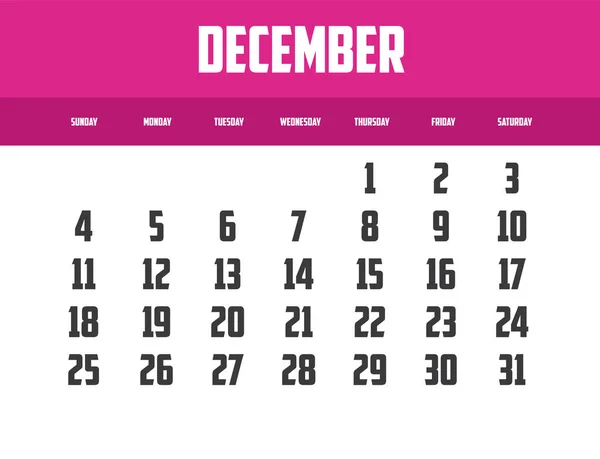 Simple Vector Illustration Calendar Design Year 2022 Month December — Stock Vector