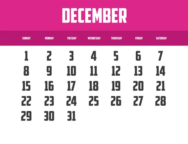 Simple Vector Illustration Calendar Design Year 2024 Month December — Stock Vector