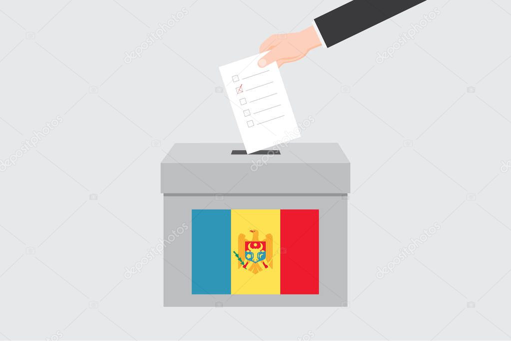 Ballot Box with an Illustrated Flag for the Country of  Moldova