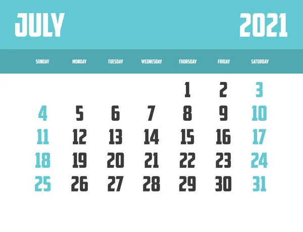 2021 Calendar Isolated Background July — Stock Photo, Image