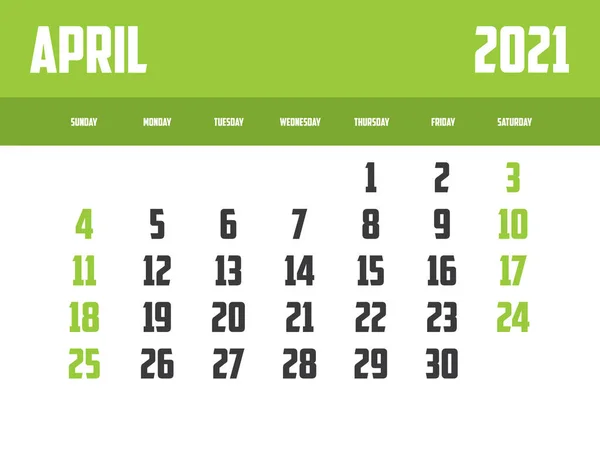 Kalenderblatt 2021 April — Stockfoto