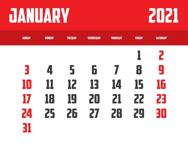 2021 Kalender Geïsoleerd Achtergrond Januari — Stockfoto