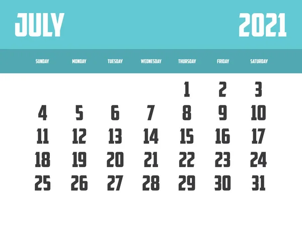 2021 Calendar Isolated Background July — Stock Photo, Image