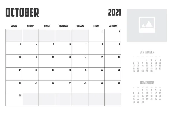 2021 Calendario Aislado Fondo Octubre — Foto de Stock