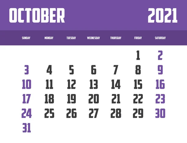 2021 Calendar Isolated Background October — Stock Photo, Image