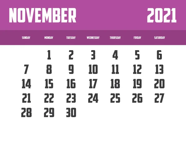 2021 Calendario Aislado Fondo Noviembre — Foto de Stock