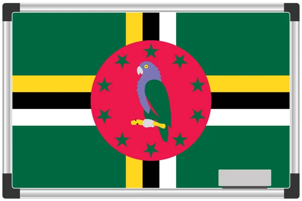 Dominica Ülkesi Için Beyaz Tahtadaki Resimli Bayrak — Stok fotoğraf