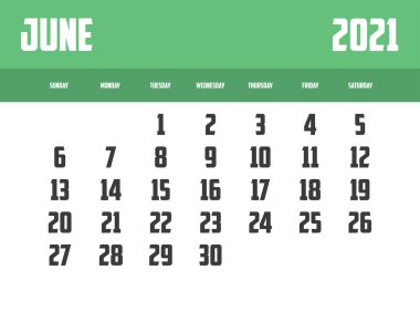 Bir 2021 Takvimi Bir Arka plan Haziran 'da izole edildi