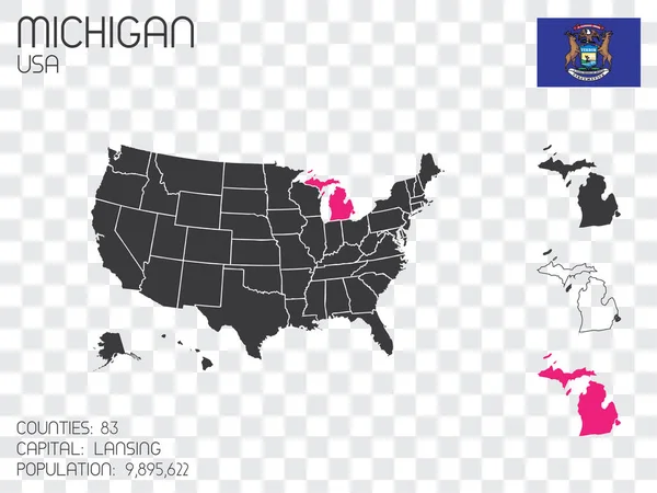 Estados Unidos América Ilustración Con Estado Seleccionado Michigan — Vector de stock