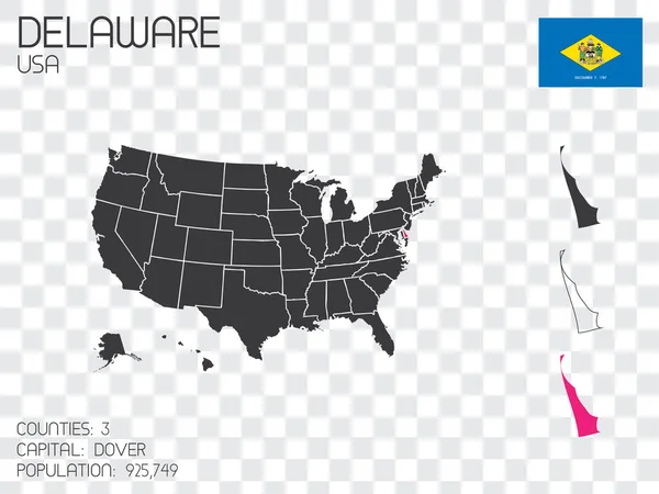 Estados Unidos América Ilustración Con Estado Seleccionado Delaware — Vector de stock
