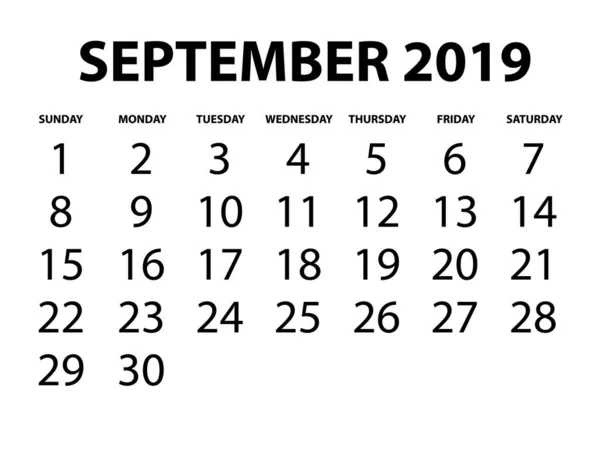 Kalender Isolerad Bakgrund September — Stock vektor