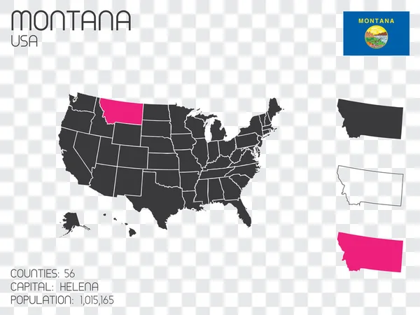 Estados Unidos América Ilustración Con Estado Seleccionado Montana — Vector de stock